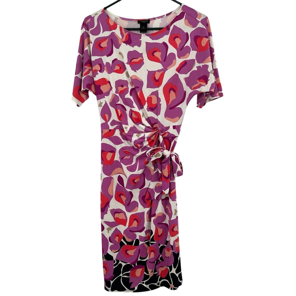 Ann Taylor Size‎ XS Short Sleeve Dress Abstract Floral Print Purple Pink White